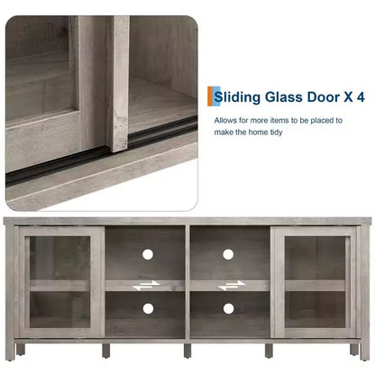 TV Stand for 65 Inch, Style Entertainment Center with Storage Cabinet and 4 Sliding Glass Doors, Modern TV Console Table for Living Room, Bedroom