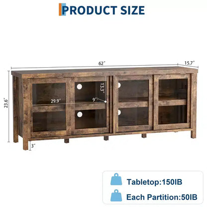 TV Stand for 65 Inch, Style Entertainment Center with Storage Cabinet and 4 Sliding Glass Doors, Modern TV Console Table for Living Room, Bedroom