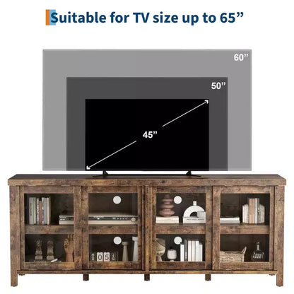 TV Stand for 65 Inch, Style Entertainment Center with Storage Cabinet and 4 Sliding Glass Doors, Modern TV Console Table for Living Room, Bedroom