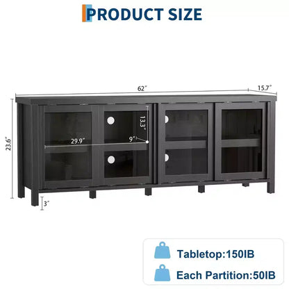 TV Stand for 65 Inch, Style Entertainment Center with Storage Cabinet and 4 Sliding Glass Doors, Modern TV Console Table for Living Room, Bedroom