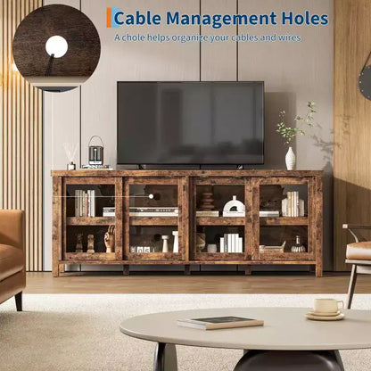 TV Stand for 65 Inch, Style Entertainment Center with Storage Cabinet and 4 Sliding Glass Doors, Modern TV Console Table for Living Room, Bedroom