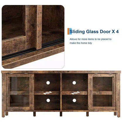 TV Stand for 65 Inch, Style Entertainment Center with Storage Cabinet and 4 Sliding Glass Doors, Modern TV Console Table for Living Room, Bedroom