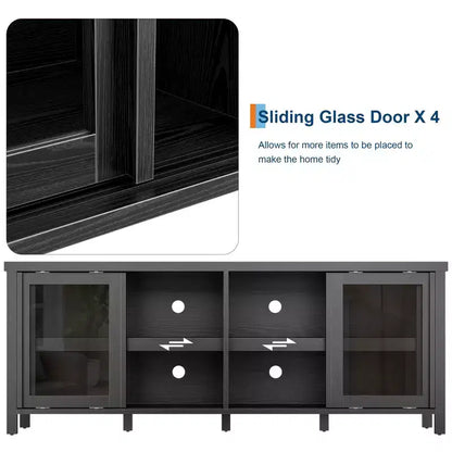 TV Stand for 65 Inch, Style Entertainment Center with Storage Cabinet and 4 Sliding Glass Doors, Modern TV Console Table for Living Room, Bedroom