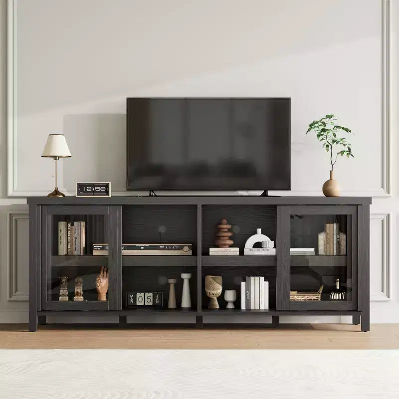 TV Stand for 65 Inch, Style Entertainment Center with Storage Cabinet and 4 Sliding Glass Doors, Modern TV Console Table for Living Room, Bedroom