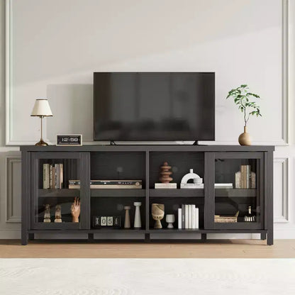 TV Stand for 65 Inch, Style Entertainment Center with Storage Cabinet and 4 Sliding Glass Doors, Modern TV Console Table for Living Room, Bedroom