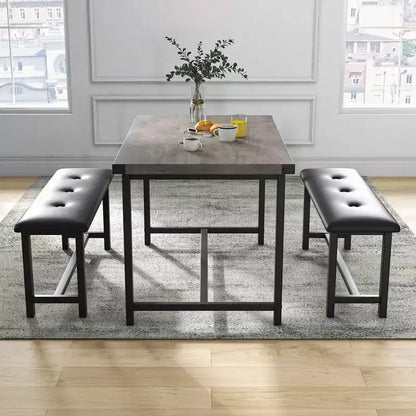 3 Piece Dining Table Set for 4, 44 Kitchen Table with 2 Benches, Wooden Rectangular Kitchen Table Set, Space Saving Breakfast Table, Black