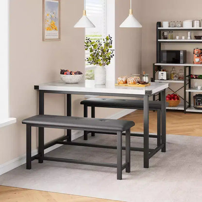 3 Piece Dining Table Set for 4, 44 Kitchen Table with 2 Benches, Wooden Rectangular Kitchen Table Set, Space Saving Breakfast Table, Black