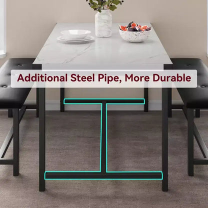 3 Piece Dining Table Set for 4, 44 Kitchen Table with 2 Benches, Wooden Rectangular Kitchen Table Set, Space Saving Breakfast Table, Black