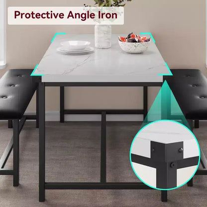 3 Piece Dining Table Set for 4, 44 Kitchen Table with 2 Benches, Wooden Rectangular Kitchen Table Set, Space Saving Breakfast Table, Black