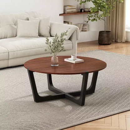 2 Pieces Coffee Table Set Cocktail Table Round Center Table End Table Accent Table Sofa Side Table, Brown & Black - ModernLuxe
