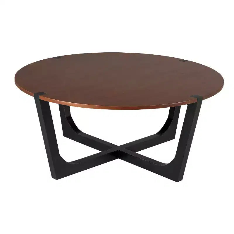 2 Pieces Coffee Table Set Cocktail Table Round Center Table End Table Accent Table Sofa Side Table, Brown & Black - ModernLuxe