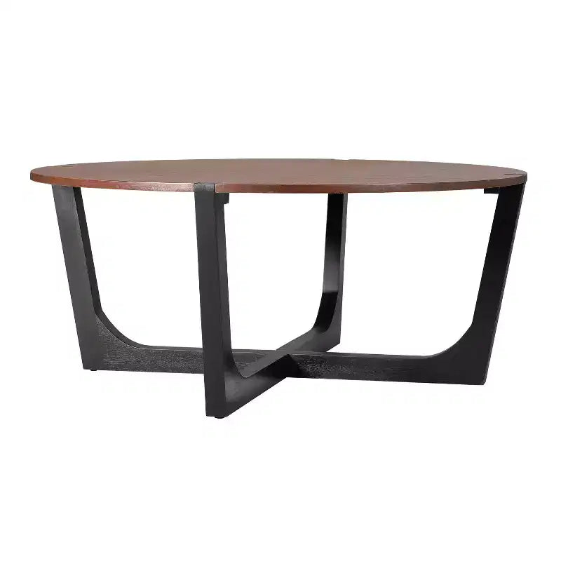 2 Pieces Coffee Table Set Cocktail Table Round Center Table End Table Accent Table Sofa Side Table, Brown & Black - ModernLuxe