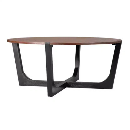 2 Pieces Coffee Table Set Cocktail Table Round Center Table End Table Accent Table Sofa Side Table, Brown & Black - ModernLuxe