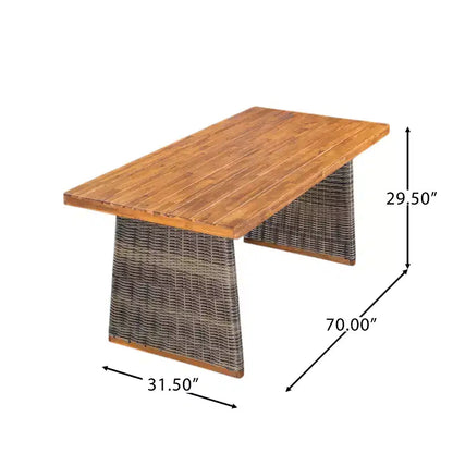 Christopher Knight Home Diana Rustic 7 Piece Outdoor Rattan Slatted Acacia Wood Dining Set with Cushions