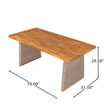 Christopher Knight Home Diana Rustic 7 Piece Outdoor Rattan Slatted Acacia Wood Dining Set with Cushions