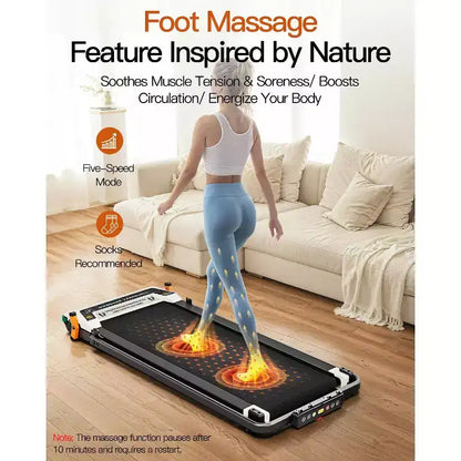 Akluer Walking Pad with Incline, 2-in-1 Under Desk Treadmill and Foot Massager, Quiet 2.5HP Treadmill with Armrest, LED Display Remote for Home Office