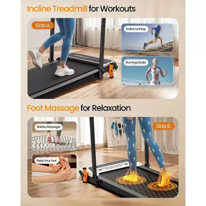 Akluer Walking Pad with Incline, 2-in-1 Under Desk Treadmill and Foot Massager, Quiet 2.5HP Treadmill with Armrest, LED Display Remote for Home Office
