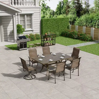 Mondawe Salon de jardin 7 pièces en aluminium moulé avec 2 chaises pivotantes, 4 fauteuils et 1 table rectangulaire