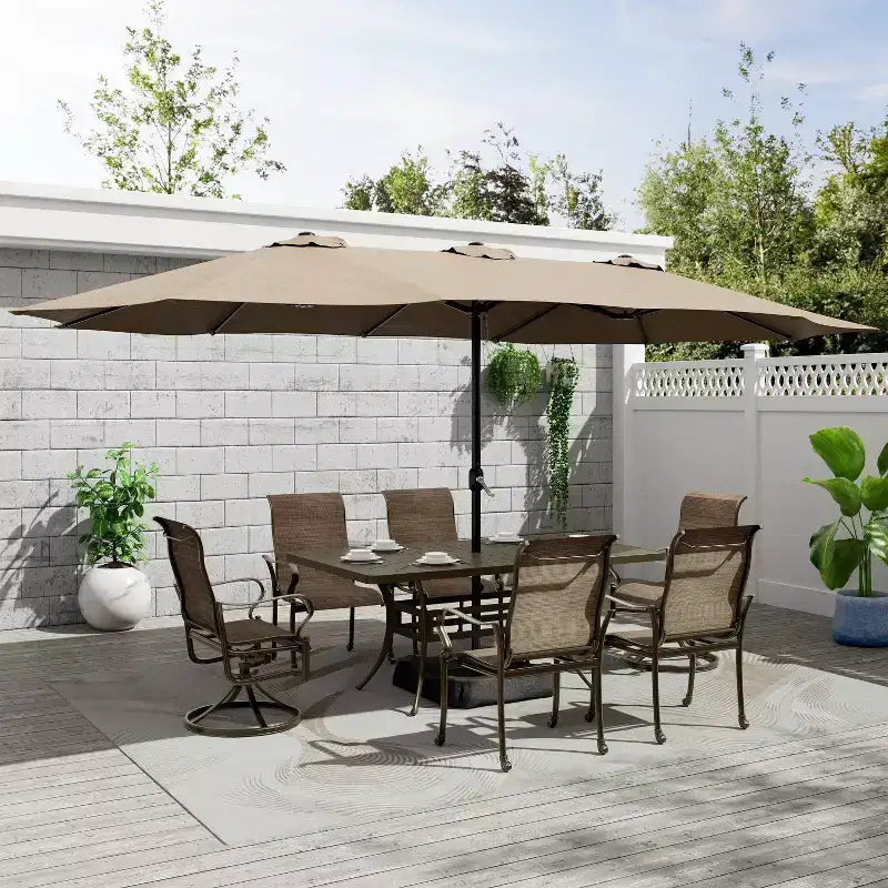Mondawe Salon de jardin 7 pièces en aluminium moulé avec 2 chaises pivotantes, 4 fauteuils et 1 table rectangulaire