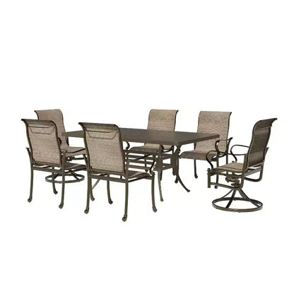 Mondawe Salon de jardin 7 pièces en aluminium moulé avec 2 chaises pivotantes, 4 fauteuils et 1 table rectangulaire
