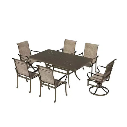 Mondawe Salon de jardin 7 pièces en aluminium moulé avec 2 chaises pivotantes, 4 fauteuils et 1 table rectangulaire