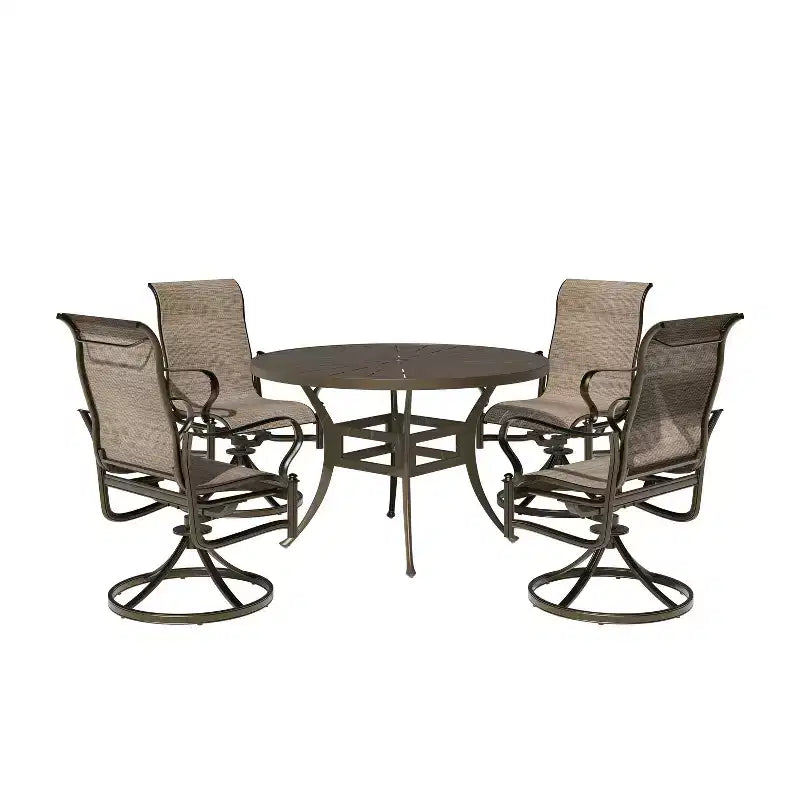 Ensemble de salle à manger d'extérieur Mondawe 5 pièces avec table ronde de 48 pouces et 4 chaises pivotantes et basculantes