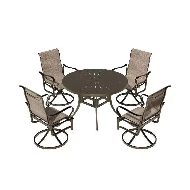 Ensemble de salle à manger d'extérieur Mondawe 5 pièces avec table ronde de 48 pouces et 4 chaises pivotantes et basculantes