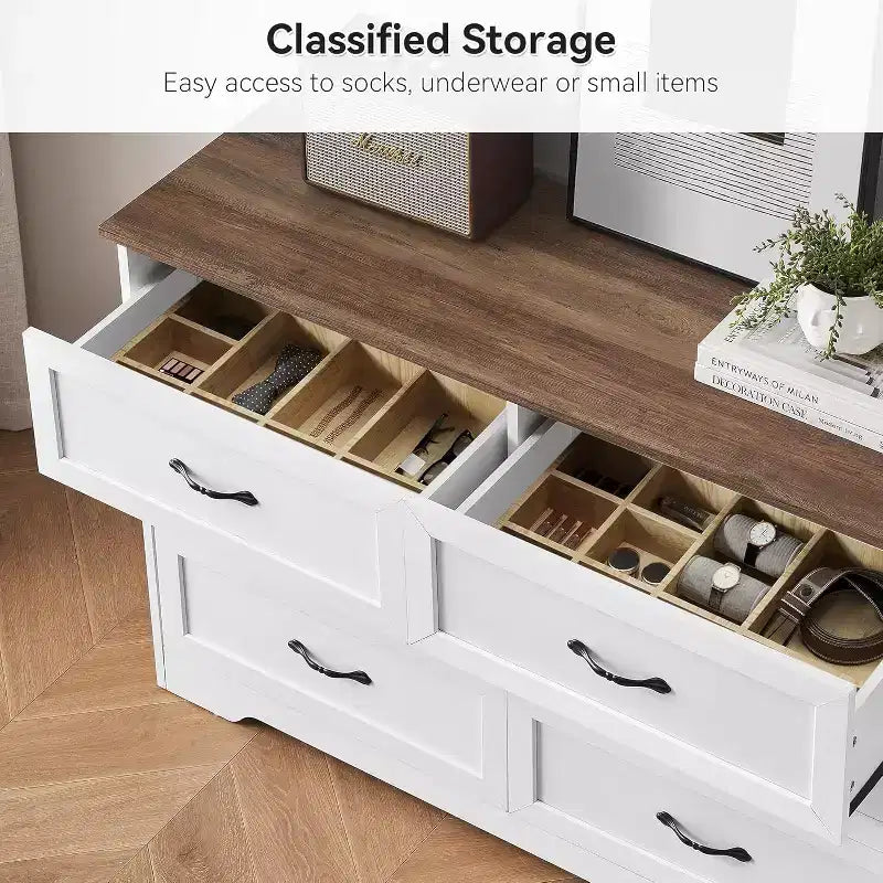 Commode à 5 ou 6 tiroirs pour chambre à coucher, commode de style rustique moderne en bois, meuble de rangement pour chambre, salon, chambre d'enfant.