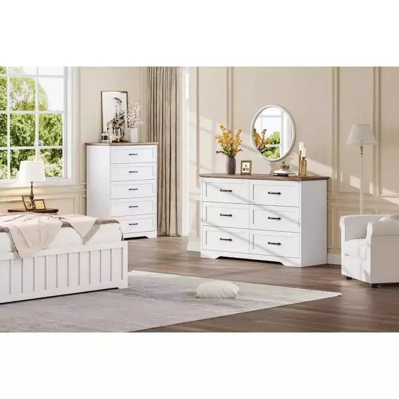 Commode à 5 ou 6 tiroirs pour chambre à coucher, commode de style rustique moderne en bois, meuble de rangement pour chambre, salon, chambre d'enfant.