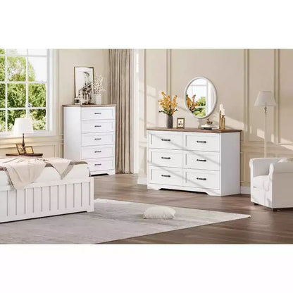 Commode à 5 ou 6 tiroirs pour chambre à coucher, commode de style rustique moderne en bois, meuble de rangement pour chambre, salon, chambre d'enfant.