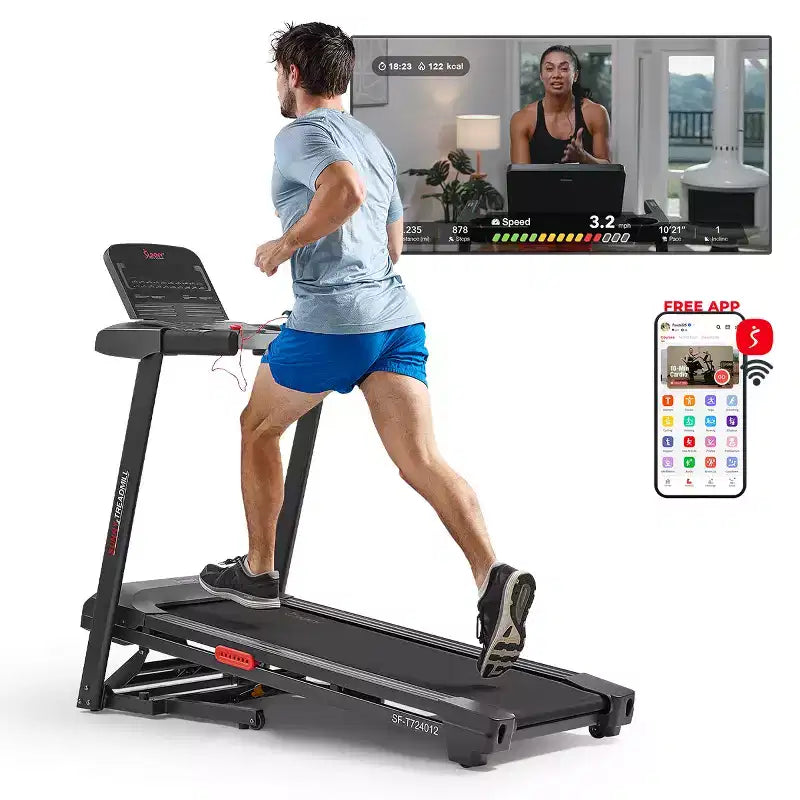 Tapis de course intelligent Sunny Health & Fitness Active 400 AutoIncline avec WiFi, Bluetooth, 15 niveaux d'inclinaison et plateforme de course amortissante