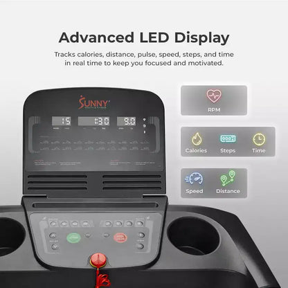 Tapis de course intelligent Sunny Health & Fitness Active 400 AutoIncline avec WiFi, Bluetooth, 15 niveaux d'inclinaison et plateforme de course amortissante