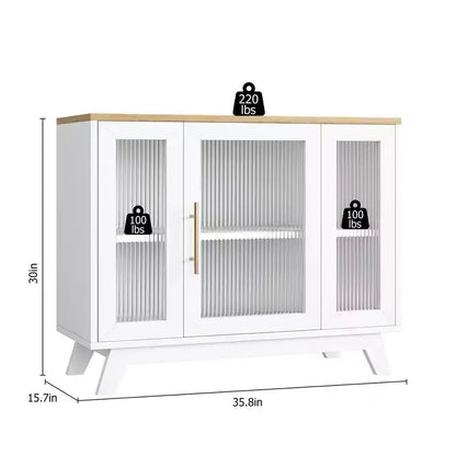 36 Modern Coffee Bar Cabinet - Buffet Sideboard with Fluted Glass Doors & Adjustable Shelves