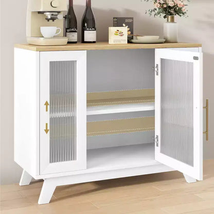 36 Modern Coffee Bar Cabinet - Buffet Sideboard with Fluted Glass Doors & Adjustable Shelves