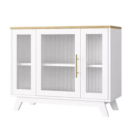 36 Modern Coffee Bar Cabinet - Buffet Sideboard with Fluted Glass Doors & Adjustable Shelves