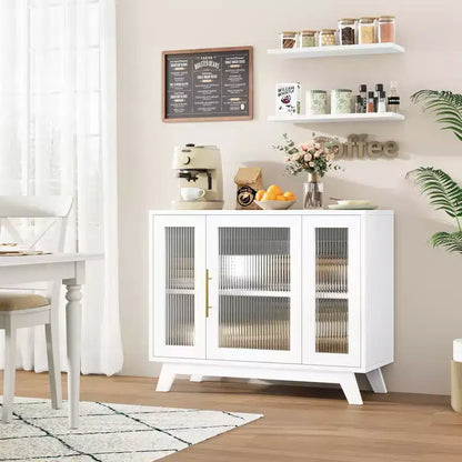 36 Modern Coffee Bar Cabinet - Buffet Sideboard with Fluted Glass Doors & Adjustable Shelves