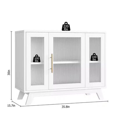 36 Modern Coffee Bar Cabinet - Buffet Sideboard with Fluted Glass Doors & Adjustable Shelves