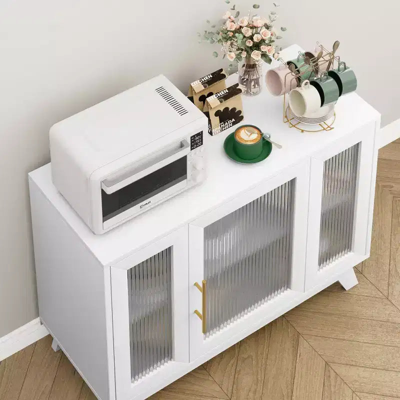 36 Modern Coffee Bar Cabinet - Buffet Sideboard with Fluted Glass Doors & Adjustable Shelves