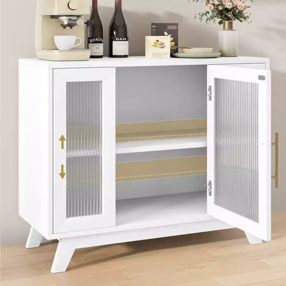 36 Modern Coffee Bar Cabinet - Buffet Sideboard with Fluted Glass Doors & Adjustable Shelves