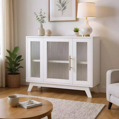 36 Modern Coffee Bar Cabinet - Buffet Sideboard with Fluted Glass Doors & Adjustable Shelves