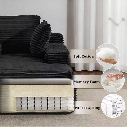 Canapé-lit simple et méridienne en velours côtelé Whisen Modern avec oreillers décoratifs, aucun assemblage requis