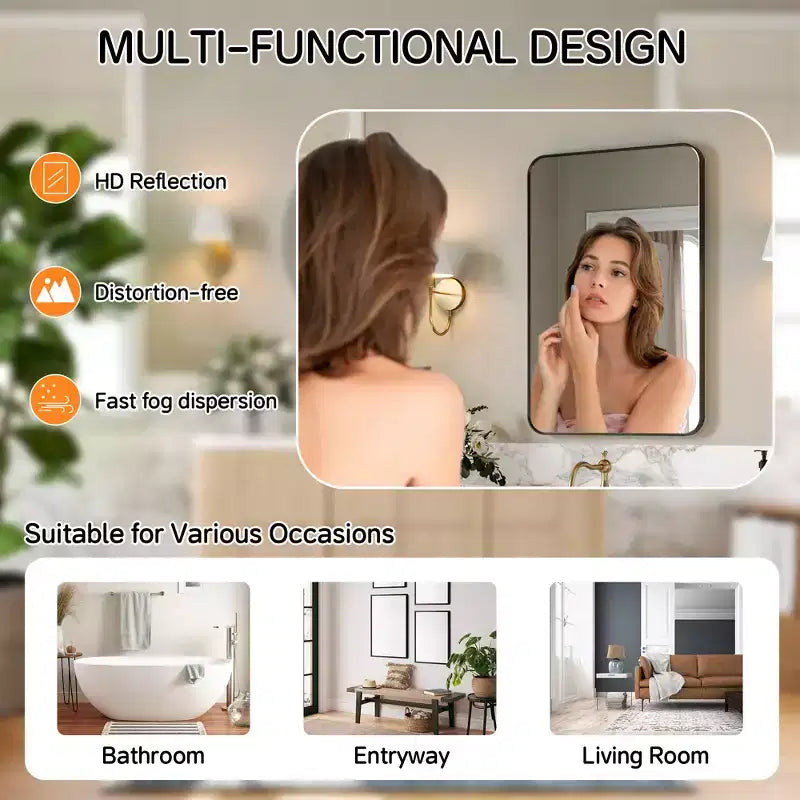 Matte Bathroom Mirror, Rounded Rectangle Vanity Mirror for Over Sink,Wall Mirror,HD Tempered Glass & Anti-Rust Aluminum Frame