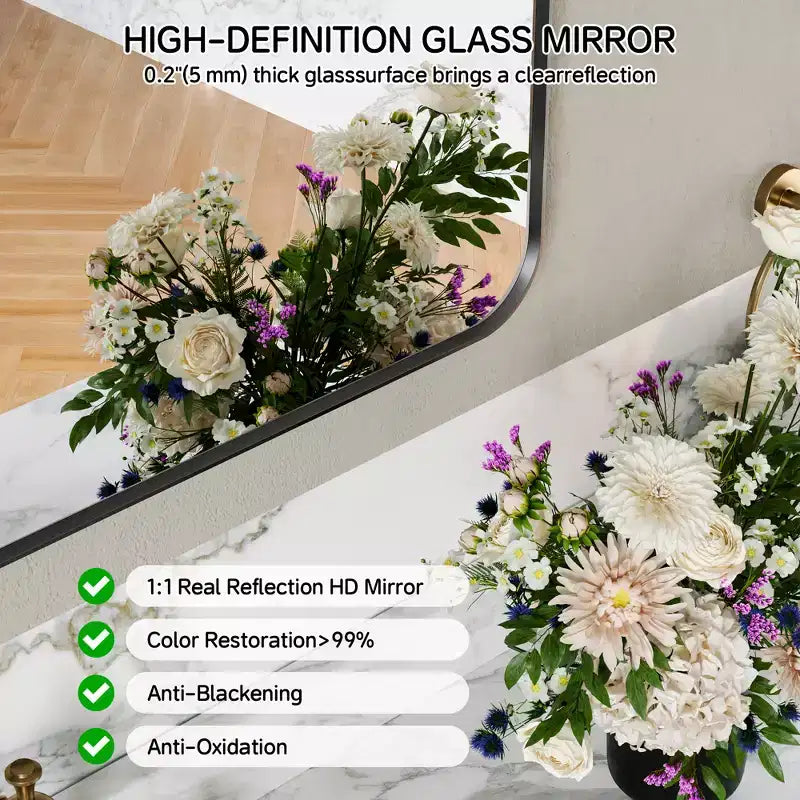 Matte Bathroom Mirror, Rounded Rectangle Vanity Mirror for Over Sink,Wall Mirror,HD Tempered Glass & Anti-Rust Aluminum Frame