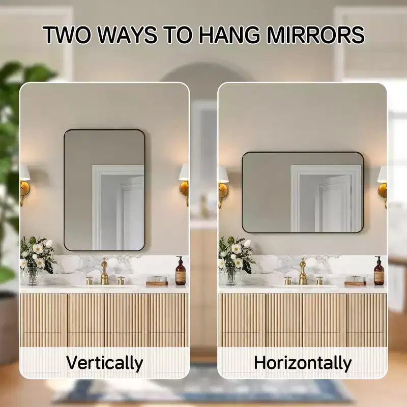 Matte Bathroom Mirror, Rounded Rectangle Vanity Mirror for Over Sink,Wall Mirror,HD Tempered Glass & Anti-Rust Aluminum Frame
