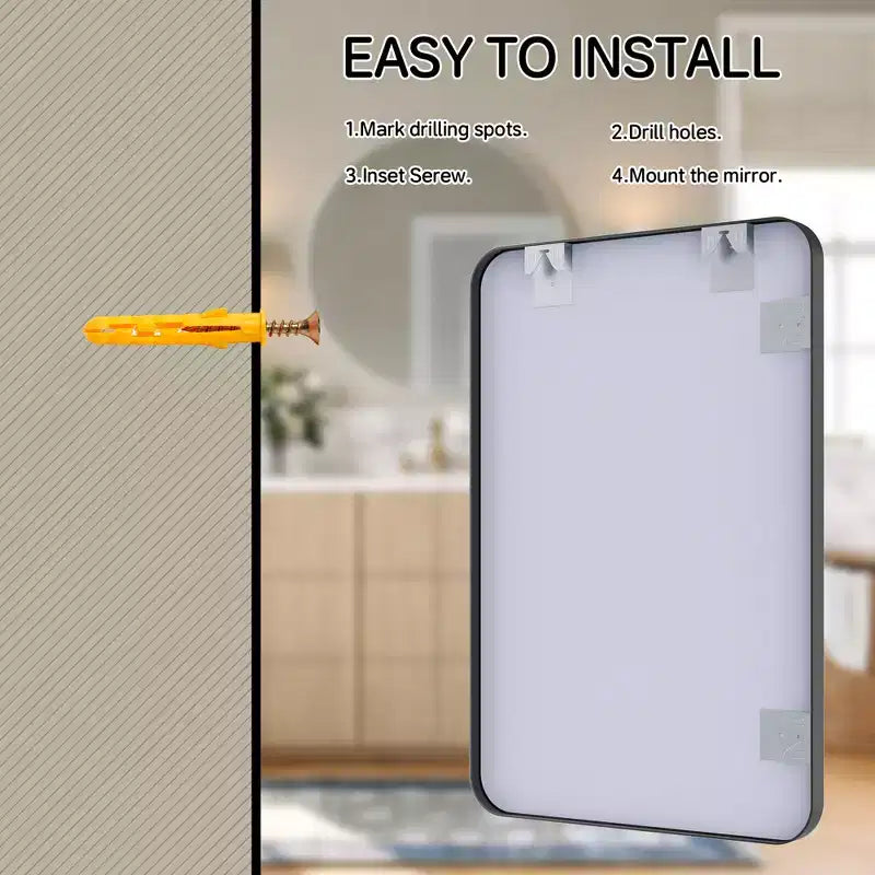 Matte Bathroom Mirror, Rounded Rectangle Vanity Mirror for Over Sink,Wall Mirror,HD Tempered Glass & Anti-Rust Aluminum Frame