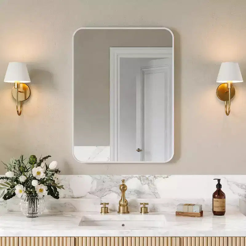 Matte Bathroom Mirror, Rounded Rectangle Vanity Mirror for Over Sink,Wall Mirror,HD Tempered Glass & Anti-Rust Aluminum Frame