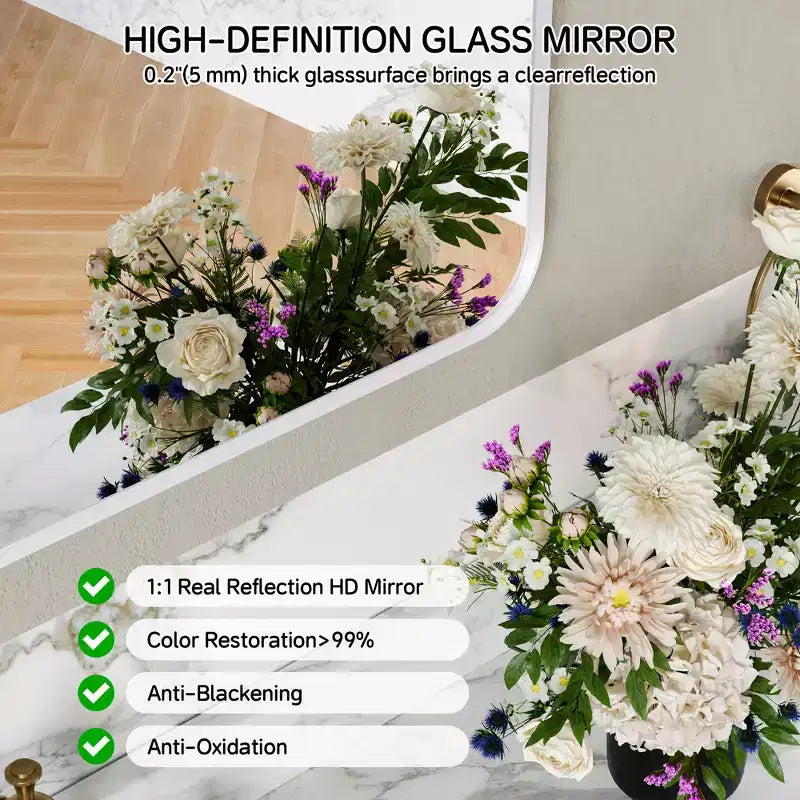 Matte Bathroom Mirror, Rounded Rectangle Vanity Mirror for Over Sink,Wall Mirror,HD Tempered Glass & Anti-Rust Aluminum Frame
