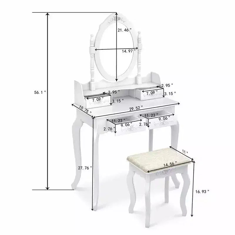 White Density Plate Painted Four Drawers Single Mirror European Dressing Table Set