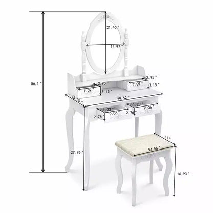 White Density Plate Painted Four Drawers Single Mirror European Dressing Table Set