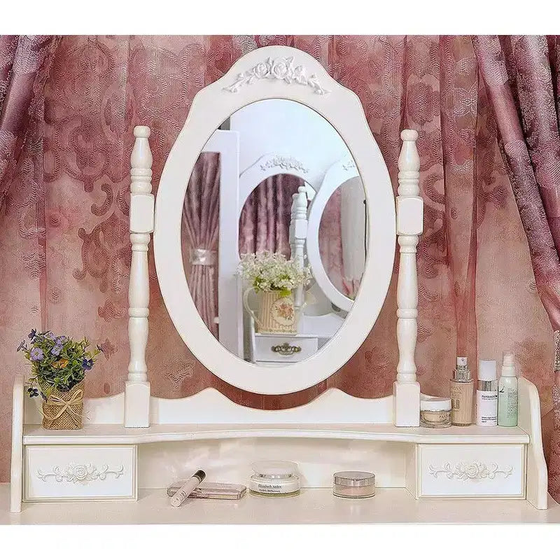 Coiffeuse européenne blanche laquée avec quatre tiroirs et miroir simple